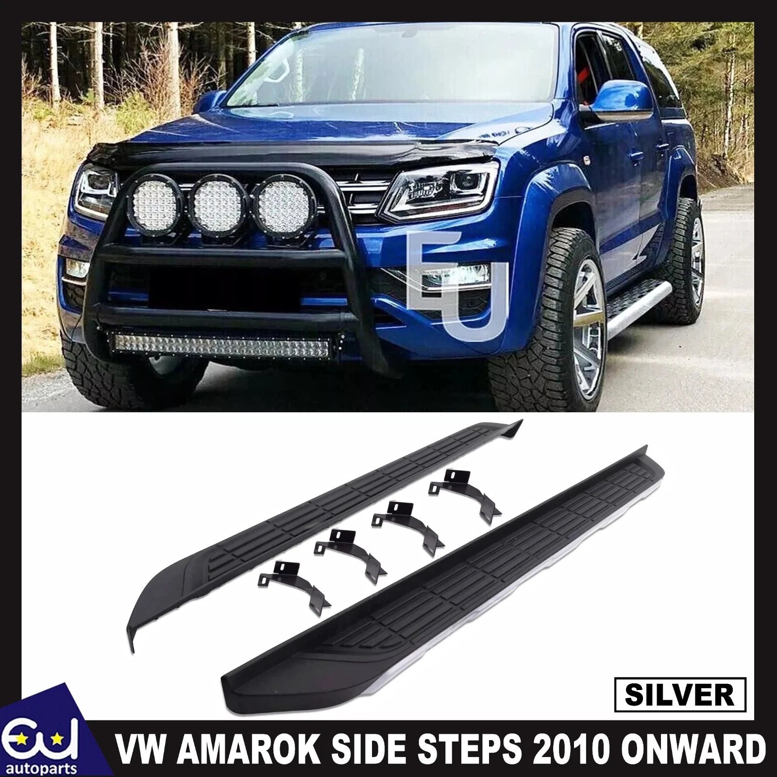 SIDE STEPS RUNNING BOARDS PAIR 100% OEM STYLE SILVER FOR VW AMAROK 2010 ONWARD